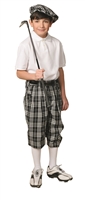 Children's Golf Outfit - Black Check Knickers, Matching Cap, White Socks and White Polo.