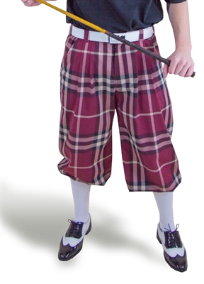 Maroon Plaid Golf Knickers for Men