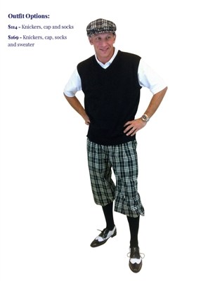 Men's Golf Outfit - Black Check Royal Troon Knickers w/Optional Black Sweater