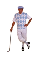 Men's Golf Outfit - Carolina Blue Sweater and Socks and Cap. Matched with white Golf knickers.