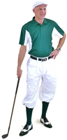 Men's Golf Outfit - White Knickers, Cap & Team Polo & Green Socks