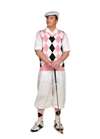 Men's Golf Outfit - White/Black/Pink/Light Blue Overstitch