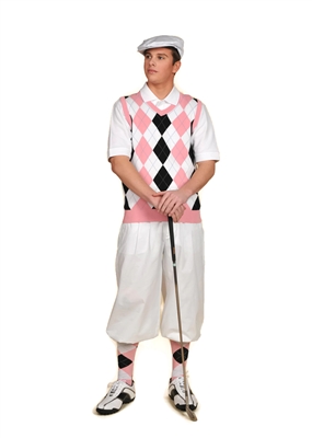 Men's Golf Outfit - White/Black/Pink/Light Blue Overstitch