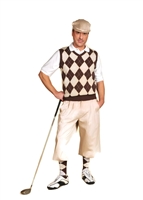 Men's Golf Outfit - Khaki/Brown/White Overstitch