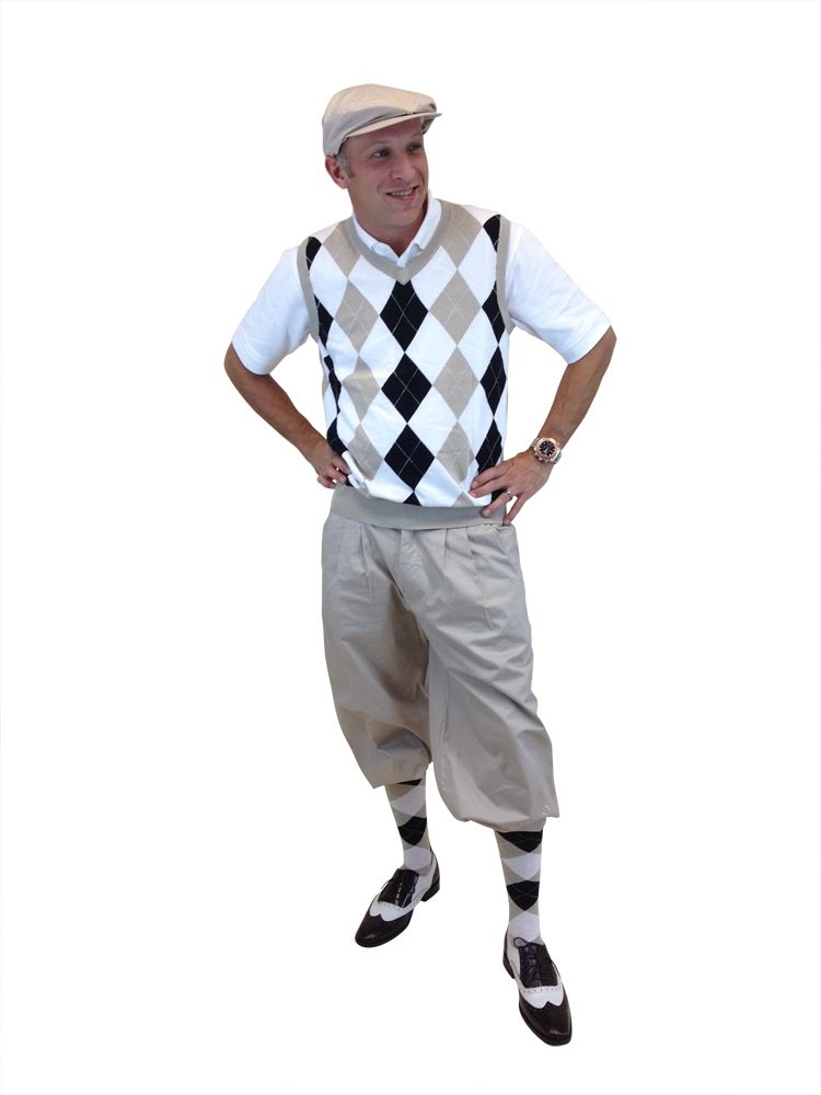 Men's Golf Knickers Outfit - KhakiWhiteBlackWhite