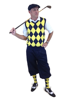 Men's Golf Outfit - Navy/Yellow/White Overstitch