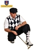 Men's Golf Outfit - Solid Navy Stewart Knickers, White/Navy/Red Overstitch Sweater, Socks and Cap