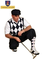 Men's Golf Outfit - Solid Navy Stewart Knickers, White/Navy/Red Overstitch Sweater, Socks and Cap