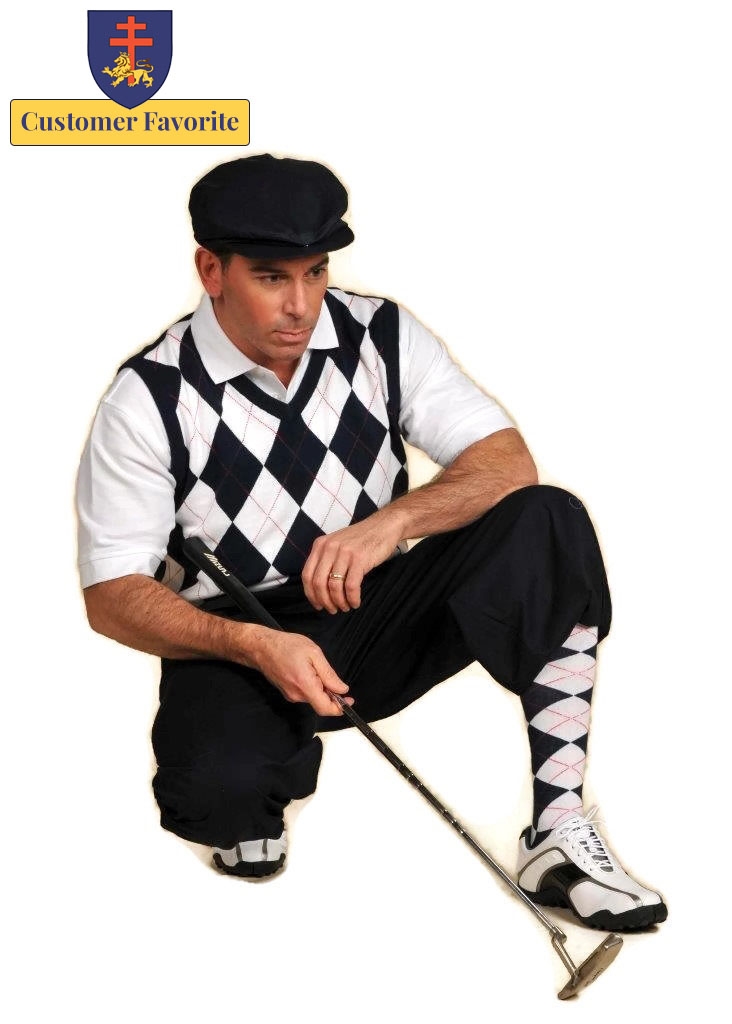 Men's Golf Outfit - White/Navy Outfit Navy Knickers