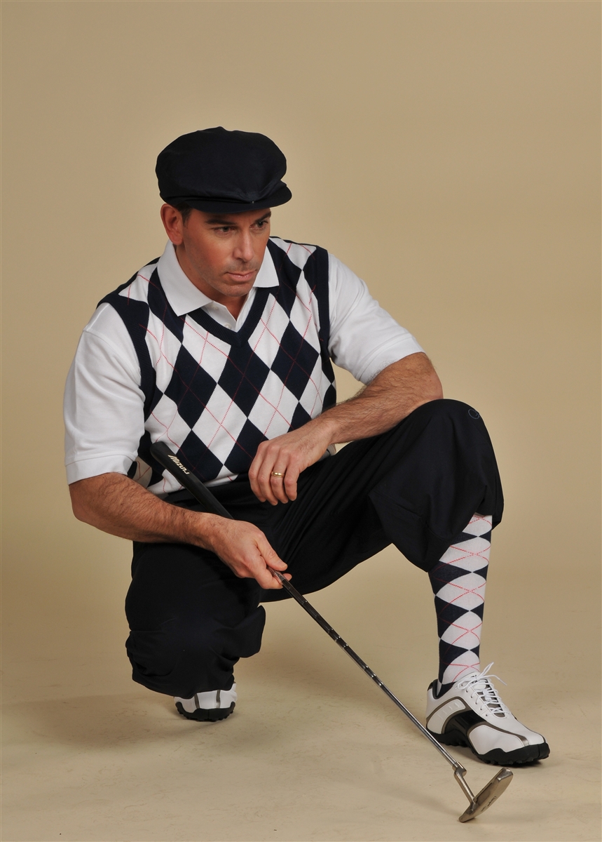 Men's Golf Outfit - White,Navy,Red, Navy Knickers