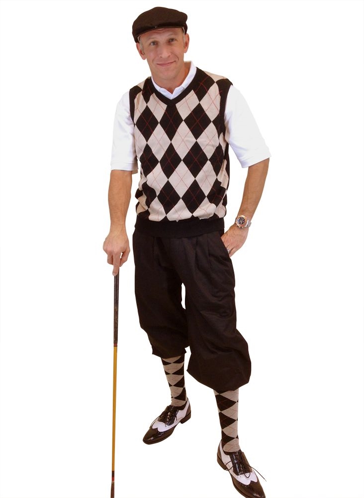 Men's Golf Outfit - Black Khaki Red, Black Knickers