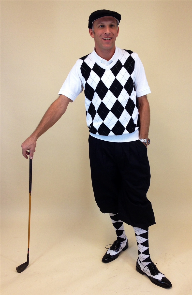 Men's Golf Knickers Outfit - WhiteBlackGrey Overstitch