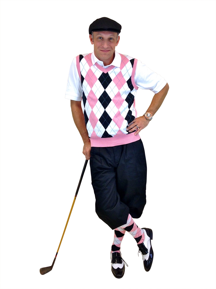 Men's Golf Knickers Outfit - White Black Pink Light Blue