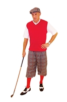 Men's Golf Outfit-Grey Plaid Knickers With red sweater and socks
