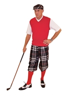 Men's Golf Outfit-Black Plaid Knickers and Flat Cap with Red sweater and Socks