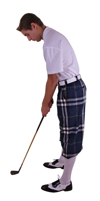 Golf Outfit - Navy Plaid Knickers, Matching Cap, White