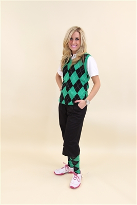 Women's Golf Knickers Outfit - Black Green White Overstitch