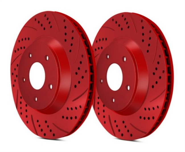 REAR PAIR - Double Drilled and Slotted Rotors With Red ZRC Coating - S28227RZ