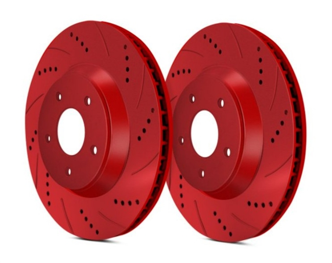 REAR PAIR - Drilled And Slotted Rotors With Red ZRC Coating - F52264RZ