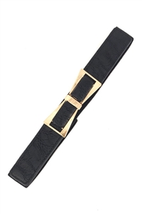Stretch belt - black with gold bow buckle