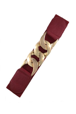 Stretch belt - burgundy with gold chain style buckle