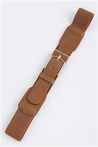 Stretch belt - camel - rectangle metal buckle accent