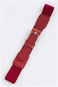Stretch belt - red - rectangle metal buckle accent