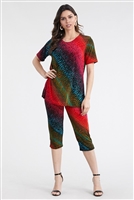 Short Sleeve Capri Set - red/green diagonal tie dye print - poly/spandex