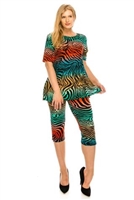 Short Sleeve Capri Set - zebra multi print - poly/spandex