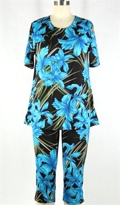 Short Sleeve Capri Set - blue iris - poly/spandex