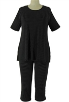 Short Sleeve Capri Set - black/white polka dots 2 - poly/spandex