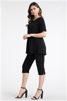 Short Sleeve Capri Set - black - poly/spandex
