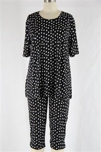 Short Sleeve Capri Set - black with white polka dots - poly/spandex