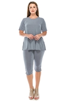 Short Sleeve Capri Set - grey - poly/spandex
