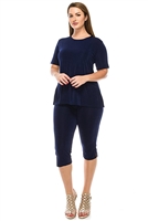 Short Sleeve Capri Set - navy - poly/spandex