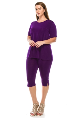 Short Sleeve Capri Set - purple - poly/spandex