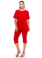 Short Sleeve Capri Set - red - poly/spandex