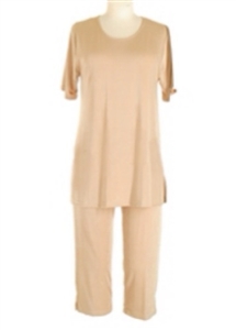 Short Sleeve Capri Set - taupe - poly/spandex