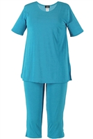 Short Sleeve Capri Set - turquoise - poly/spandex