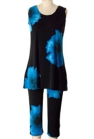 Sleeveless Capri Set - blue big flower print - poly/spandex