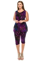 Sleeveless Capri Set - blue/purple print - poly/spandex