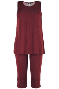 Sleeveless Capri Set - burgundy - poly/spandex