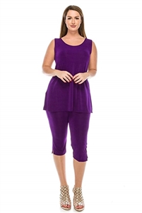 Sleeveless Capri Set - purple - poly/spandex