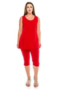 Sleeveless Capri Set - red - poly/spandex