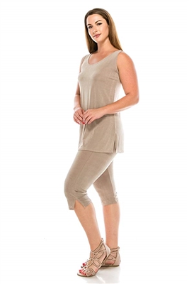 Sleeveless Capri Set - taupe - poly/spandex