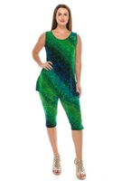 Sleeveless Capri Set - green tie dye print - poly/spandex