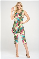 Sleeveless Capri Set - tropical leaf print - polyester/spandex