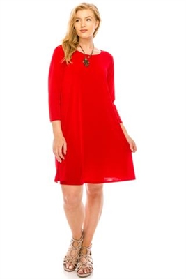 3/4 sleeve short dress - red - polyester/spandex