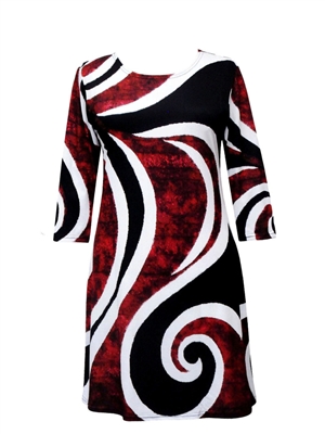 3/4 sleeve dress - red white and black bold curves