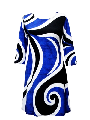 3/4 sleeve dress - blue white and black bold curves